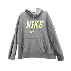 Nike Men's Spell Out Neon Logo Hoodie Sweatshirt Gray Large Pullover Drawstring